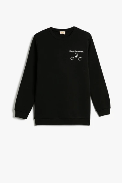 Koton Erkek Çocuk Sweatshirt Bisiklet Yaka Slogan Baskılı Uzun Kollu Şardonlu ürün görseli 1