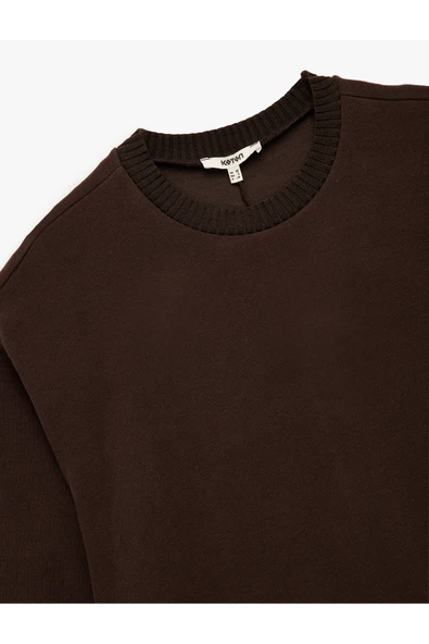 Koton Uzun Kollu Bisiklet Yaka Basic Sweatshirt - Resim 5