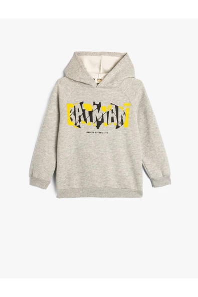 Koton Erkek Çocuk Batman Kapşonlu Sweatshirt Lisanslı Uzun Kollu Şardonlu ürün görseli 1