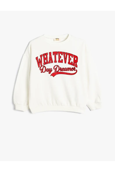 Koton Kız Çocuk Sweatshirt Slogan Baskılı Uzun Kollu Bisiklet Yaka Pamuklu ürün görseli 1