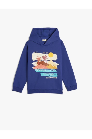 Koton Erkek Çocuk Kapşonlu Sweatshirt Uzun Kollu Tropik Baskılı Şardonlu ürün görseli 1