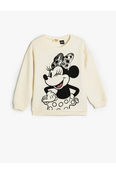 Koton Kız Çocuk Minnie Mouse Sweatshirt Lisanslı Pullu Payetli Uzun Kollu Bisiklet Yaka Şardonlu ürün görseli 1