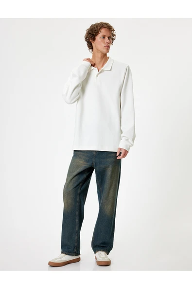 Koton Polo Yaka Sweatshirt Düğmeli Pamuklu ürün görseli 1