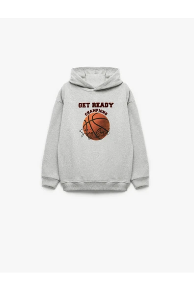 Koton Erkek Çocuk Basketbol Baskılı Şardonlu Uzun Kollu Kapşonlu Sweatshirt ürün görseli 1