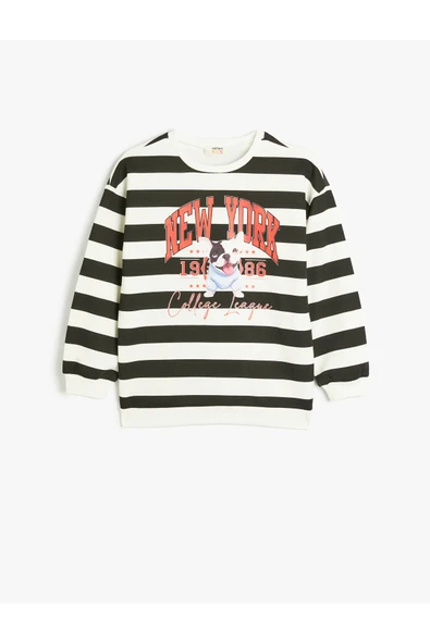 Koton Kız Çocuk Sweatshirt Köpek Baskılı Bisiklet Yaka Uzun Kollu Şardonlu ürün görseli 1