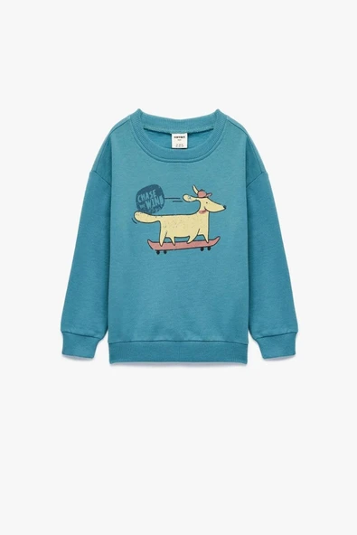 Koton Erkek Bebek Pamuklu Uzun Kollu Bisiklet Yaka Köpek Baskılı Şardonlu Sweatshirt ürün görseli 1