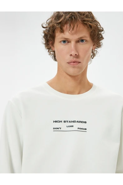 Koton Slogan Baskılı Sweatshirt Bisiklet Yaka Uzun Kollu Pamuklu ürün görseli 1