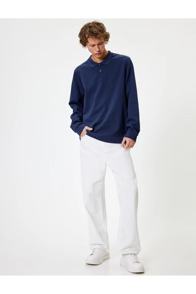 Koton Polo Yaka Sweatshirt Düğmeli Pamuklu - Resim 8