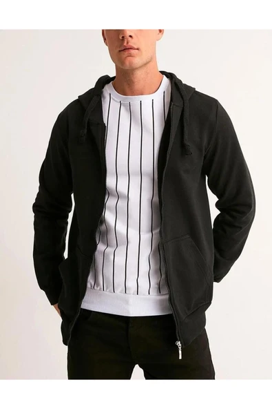 Hipatu 2 İp Şardonlu Fermuarlı Kapşonlu Oversize Sweatshırt Ceket ürün görseli 1