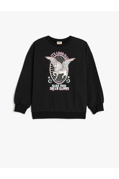 Koton Kız Çocuk Sweatshirt Unicorn Baskılı Uzun Kollu Bisiklet Yaka Şardonlu ürün görseli 1