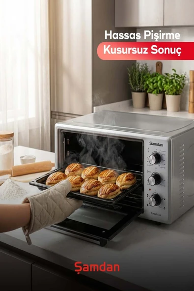 Şamdan Şamdan Lüks Mini Turbo Fırın  48 Lt İç Aydınlatmalı, Termostatlı ürün görseli 1