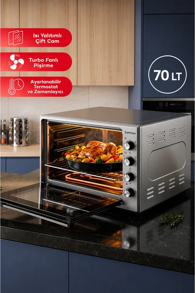 Şamdan 70 Lt. Çift Camlı Zaman Ve Isı Ayarlı Fanlı Lambalı Midi Fırın ürün görseli 1