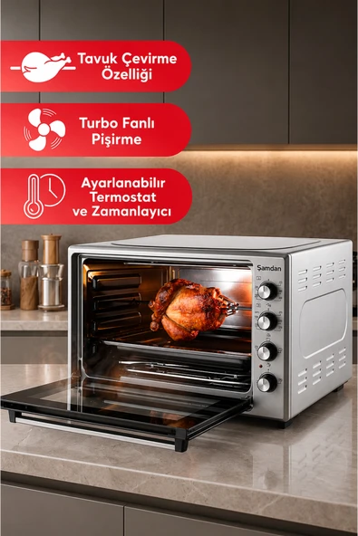 Şamdan 70 Lt. Tavuk Çevirme Özellikli Turbo Mini/Midi Fırın ürün görseli 1