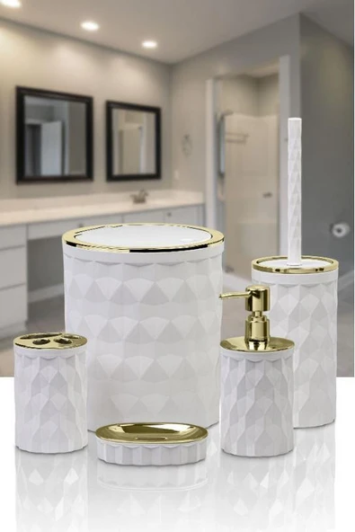 Kosova Altın/Beyaz 5'li Banyo Takımı DMD30 OKY-1478 ürün görseli 1