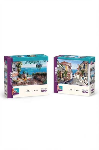 Sahil Sokak ve Limana Karşı İkili Set - 1000 + 500 Parça İkili Puzzle Seti ürün görseli 1