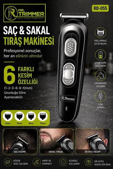 Mr.Trimmer RD-055 Gri Saç Ve Sakal Tıraş Makinesi Profesyonellere Özel 6 Farklı Kesim 120 Dk Kullanım ürün görseli 1
