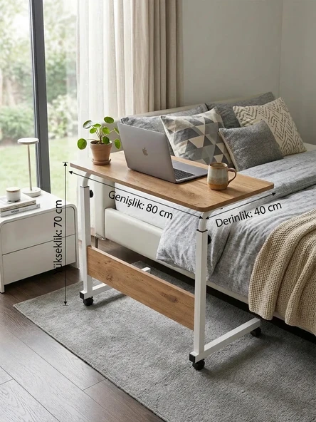 Royal Modern Yükseklik Ayarlı Çalışma Masası - (TEKERLİ) 80x40 Beyaz ürün görseli 1