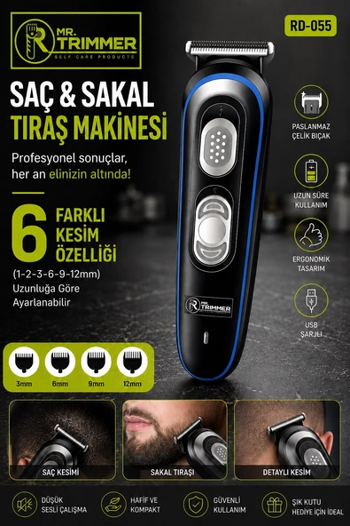 Mr.Trimmer RD-055n Mavi Saç Ve Sakal Tıraş Makinesi Profesyonellere Özel 6 Farklı Kesim 120 Dk Kullanım ürün görseli 1