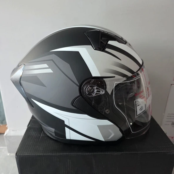 ÇENESİZ KASK JK528-1 MGE VİZÖRLÜ MAT SİYAH GÜMÜŞ L ürün görseli 1