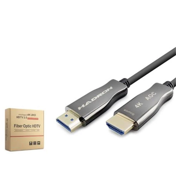 HADRON HDX2055 Fiber Optik HDMI 2.0 Kablo 4K 60 Hz 10 m Siyah Gri ürün görseli 1