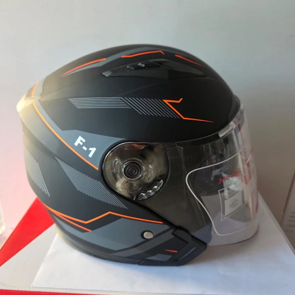 ÇENESİZ KASK JK-512 VİZÖRLÜ ŞEFFAF CAMLI GRİ TURUNCU L ürün görseli 1