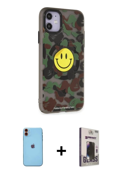 MARSİLYAN™- iPhone 11 Kılıf Nova Doku Koleksiyonu - Siyah Bilvis Hayalet Cam Ekran Koruyucu + Neon Fosforlu Kamera Lens ürün görseli 1