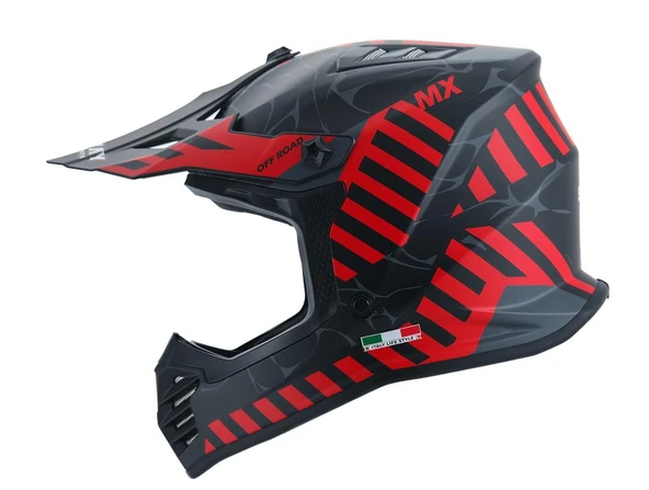 SWAY 618 Alert Çocuk Cross Kaskı Bisiklet Motosiklet Enduro Kask L Beden Mat Siyah Kırmızı Çocuk Kaskı ürün görseli 1