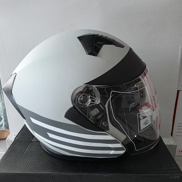 ÇENESİZ KASK JK528-1 MGE VİZÖRLÜ MAT GRİ L ürün görseli 1