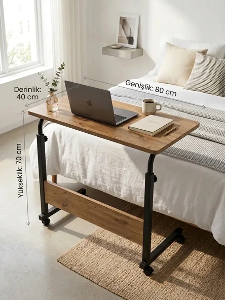 Homedora Royal Modern Yükseklik Ayarlı Çalışma Masası - (TEKERLİ) 80x40 Ceviz ürün görseli 1