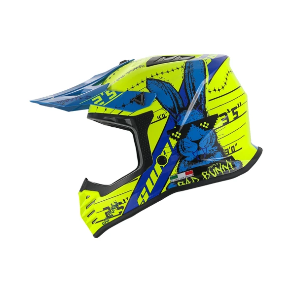SWAY 618 Bunny Çocuk Cross Kaskı Bisiklet Motosiklet Enduro Kask XL Beden Sarı Mavi Çocuk Kaskı ürün görseli 1