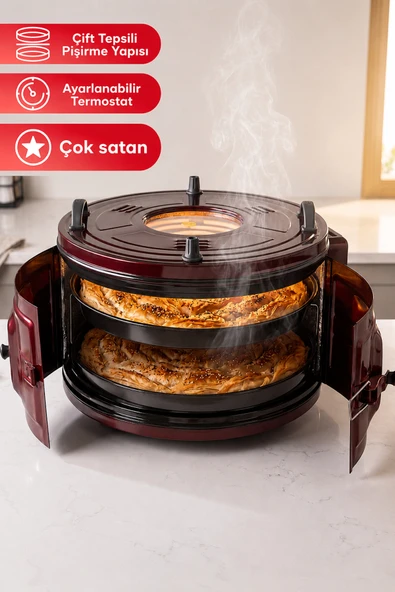 Şamdan 42 Litre Çift Tepsili Termostatlı Yuvarlak Davul Fırın ürün görseli 1