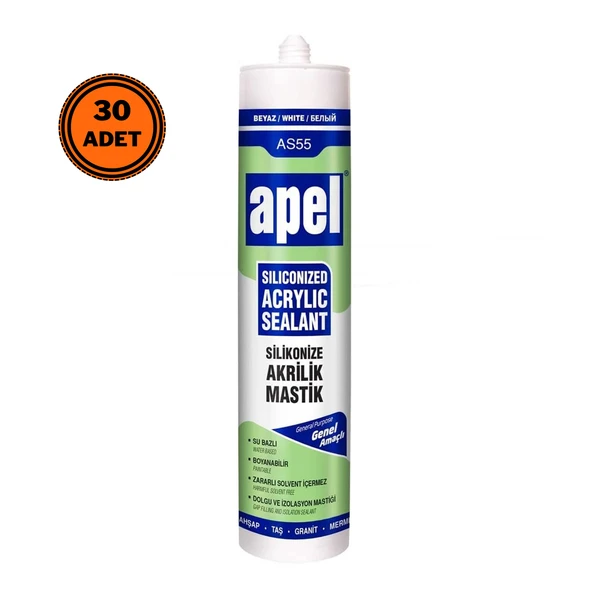30 Adet Apel AS-55 Silikonize Akrilik Mastik Beyaz 500 gr ürün görseli 1
