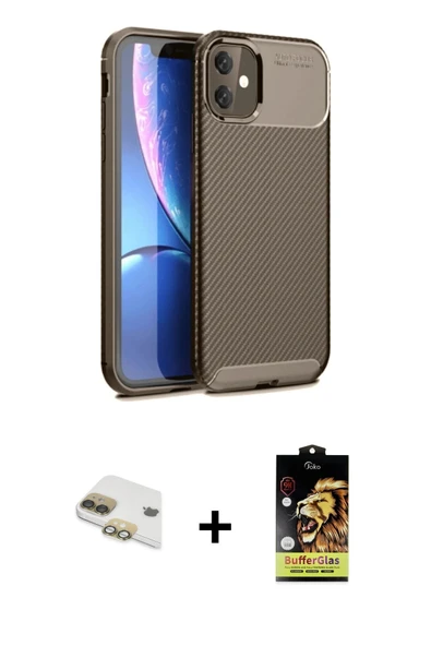 MARSİLYAN™- iPhone 11 Kılıf Eksen Form Prime - Siyah Buffer Cam Ekran Koruyucu + Pers Alüminyum Kamera Lens - GD ürün görseli 1