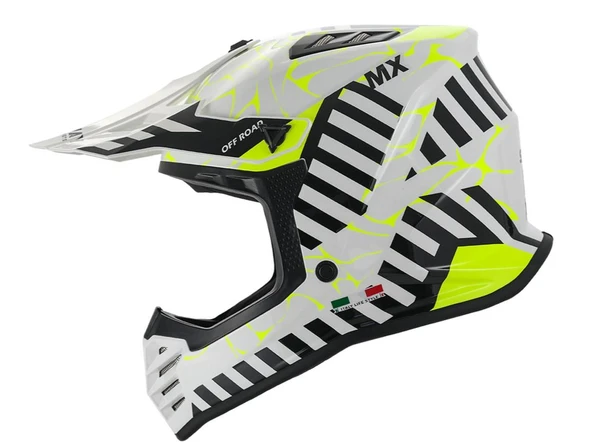 SWAY 618 Alert Çocuk Cross Kaskı Bisiklet Motosiklet Enduro Kask XL Beden Beyaz Sarı Çocuk Kaskı ürün görseli 1