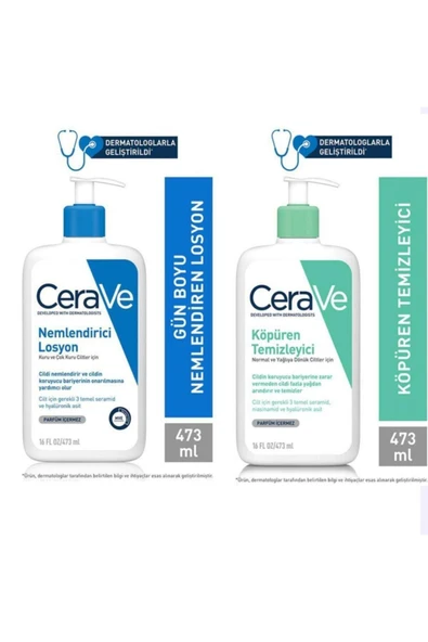 CeraVe Nemlendirici Losyon 473 Ml + Köpüren Temizleyici 473 Ml ürün görseli 1
