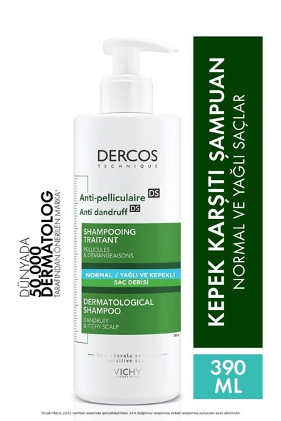 Vichy Dercos Anti-Pel Kepeğe Karşi Etkili Bakim Şampuan Normal/Yağlı Saçlar 390 ml ürün görseli 1
