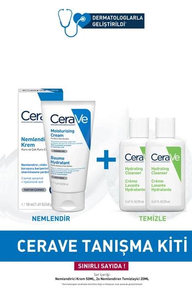 CeraVe Tanışma Kiti: Nemlendirici Krem 50 ml& Nemlendiren Temizleyici 2x20ML ürün görseli 1