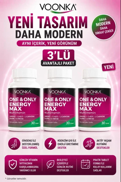 Voonka OneOnly Energy Max Multivitamin 30 Tablet 3 Adet ürün görseli 1