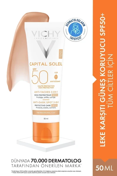 Vichy CAPİTAL SOLEİL COLORED ANTİ-BLEMİSH SPF50 SUNSCREEN FOR ALL SKİN TYPES 50ML DEMBA4774 ürün görseli 1