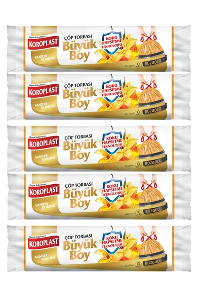 Koroplast Vanilya Kokulu Büzgülü Büyük Boy Çöp Torbası 5li ürün görseli 1