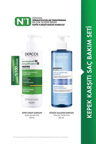 Vichy Dercos Kuru Saçlar İçin Saç Bakım Seti: Kepek Karşıtı Şampuan& Mineral Soft Bakım Şampuan 400 ml ürün görseli 1