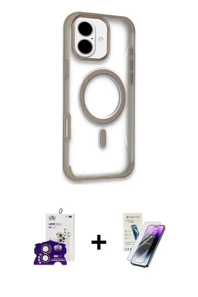 MARSİLYAN™- iPhone 16 Kılıf Eksen Klasik Koleksiyonu - Şeffaf Pasifik Cam Ekran Koruyucu + Bilvis Titan Kamera Lens - PE ürün görseli 1