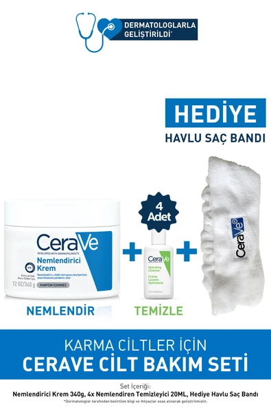CeraVe Karma Ciltler Cilt Bakım Seti:nemlendirici Krem 340gr&nemlendiren Temizleyici 4x20 Ml&saç Bandı ürün görseli 1