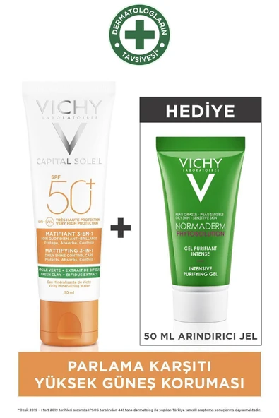 Vichy Ideal Soleil Parlama Karşıtı Cilt Bakım Seti: Capital Soleil Spf50+&Normaderm Arındırcı Jel ürün görseli 1