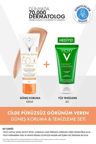 Vichy Pürüzsüz Görünüm İçin Cilt Bakım Seti: Capital Soleil Renkli Güneş Kremi SPF50+ &Yüz Temizleme Jeli ürün görseli 1