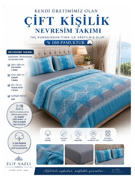 Çift Kişilik Nevresim Takımı -% 100 Pamuk ürün görseli 1