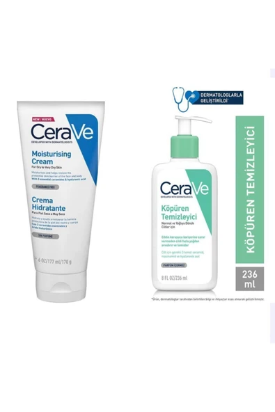 CeraVe Foaming Cleanser Köpüren Temizleyici Yağlı Ve Karma Cilt 236 ml Nemlendirici Krem 177 ml Yü ürün görseli 1