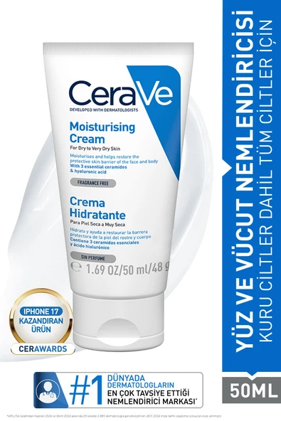 CeraVe Nemlendirici Krem Kuru ve Çok Kuru Ciltler 50 ml ürün görseli 1