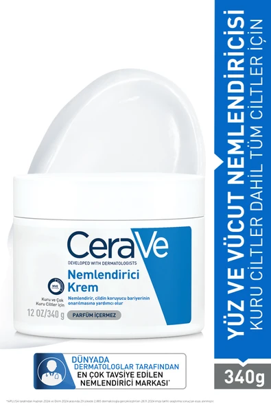 CeraVe Kuru ve Çok Kuru Ciltler için Seramid & Hyalüronik Asit İçeren Nemlendirici Yüz & Vücut Kremi 340 gr ürün görseli 1