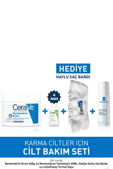 CeraVe Cilt Bakım Seti: 340gr, Nemlendiren Temizleyici 4x20ml, Saç Bandı, La Roche-posay Termal Su 50ml ürün görseli 1